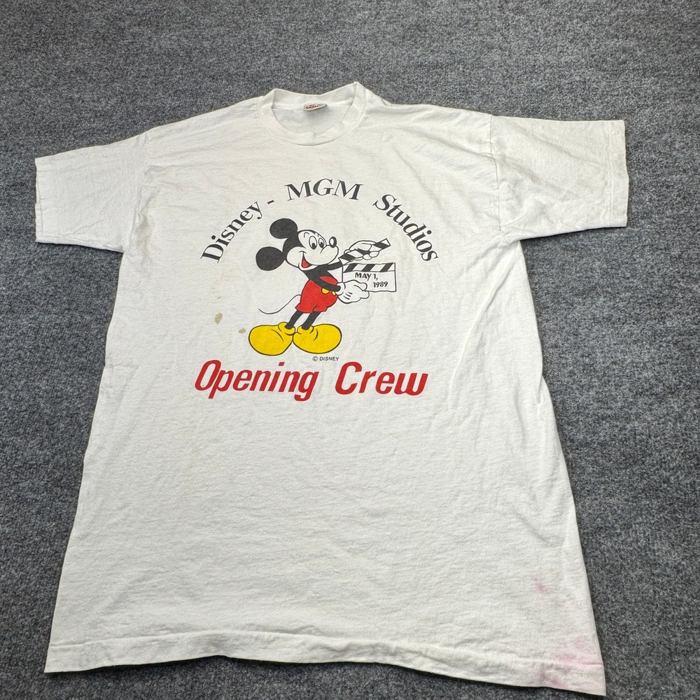 Vintage Disney Shirt Mens Large White MGM Studios Opening Crew May 1 1989 80s